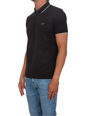 Polo SUN68 uomo in piquet di cotone nera in UOMO