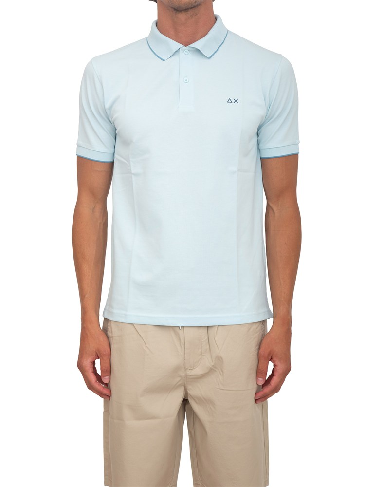 Polo SUN68 uomo in piquet di cotone azzurra