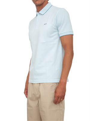 Polo SUN68 uomo in piquet di cotone azzurra in UOMO