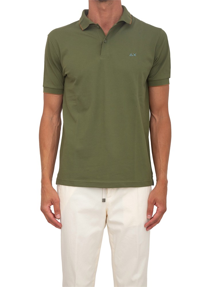 Polo SUN68 uomo in piquet di cotone verde