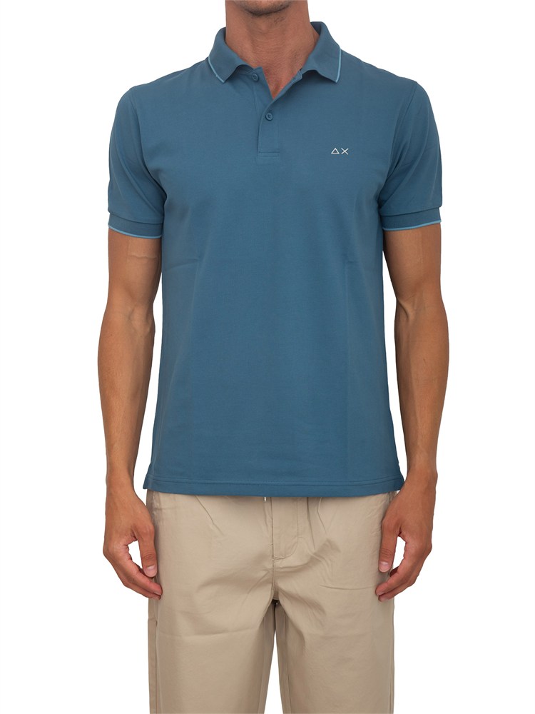 Polo SUN68 uomo in piquet di cotone blu