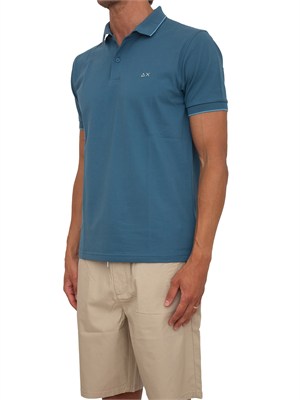 Polo SUN68 uomo in piquet di cotone blu in UOMO