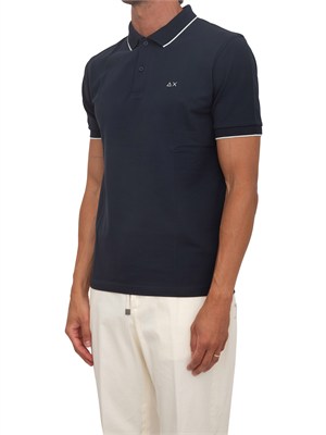Polo SUN68 uomo in piquet di cotone blu in UOMO