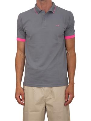 Polo Sun68 in piquet di cotone grigio con profili in UOMO