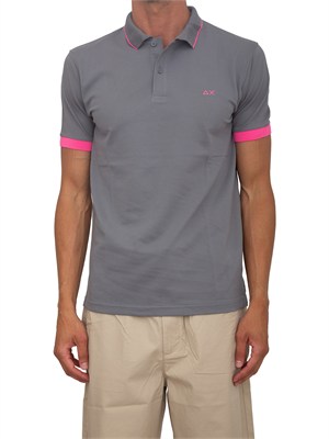 Polo Sun68 in piquet di cotone grigio con profili in UOMO
