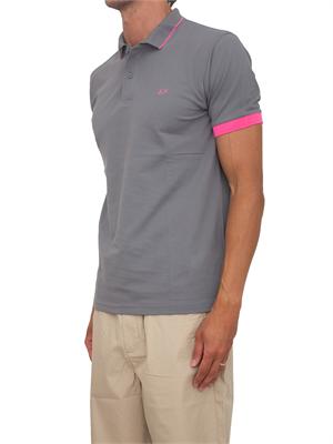 Polo Sun68 in piquet di cotone grigio con profili in UOMO