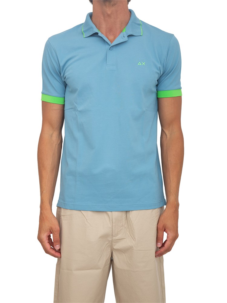 Polo Sun68 in piquet di cotone azzurro con profili