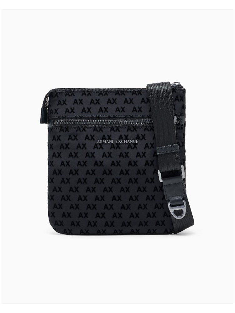 Borsello Armani Exchange in tessuto nero logo all over