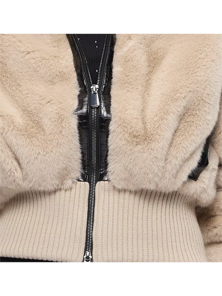 Pelliccia bomber Bagels Pinko in visone ecologico beige