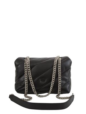 Borsa Pinko Mini Love Bag Puff in pelle nera e fibbia argento in DONNA