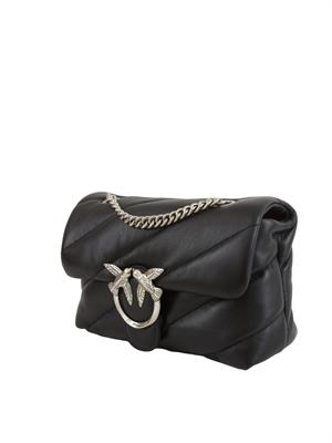 Borsa Pinko Mini Love Bag Puff in pelle nera e fibbia argento in DONNA
