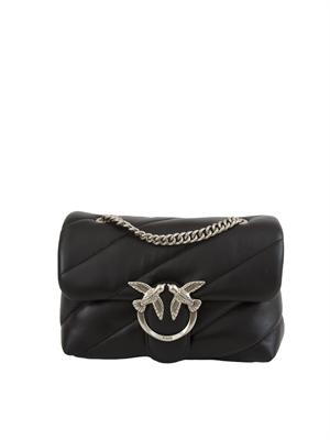 Borsa Pinko Mini Love Bag Puff in pelle nera e fibbia argento in DONNA