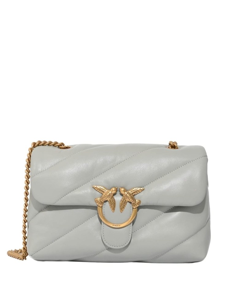 Borsa Love Bag Puff Pinko in pelle grigia fibbia oro