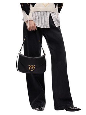 Borsa Pinko in pelle nera con fibbia Love Birds Cut in DONNA