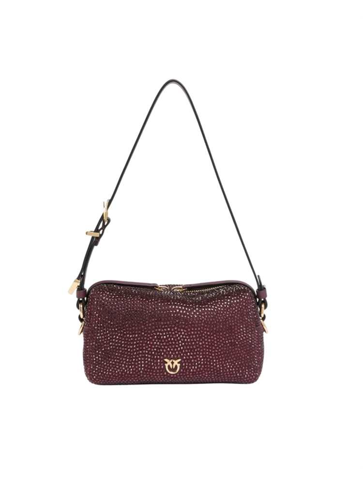 Borsa bauletto Pinko in tessuto bordeaux con strass