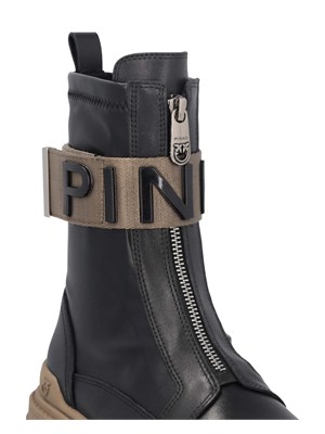 Stivali Mia Pinko in pelle nera e fascia logo in DONNA