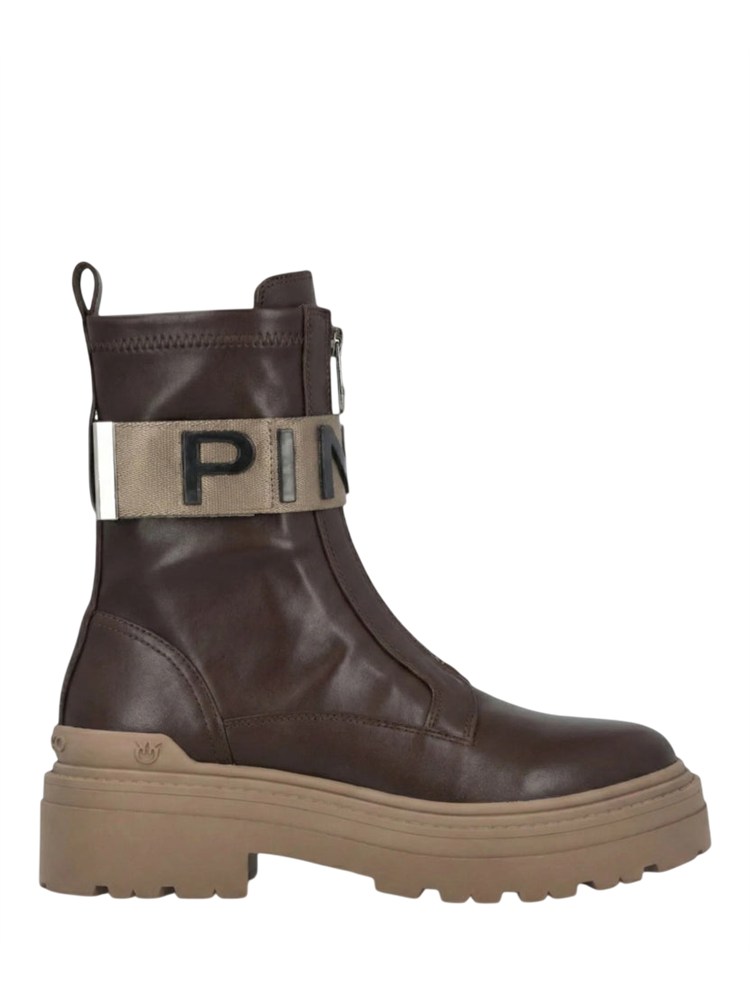 Stivali Mia Pinko in pelle marrone e fascia logo