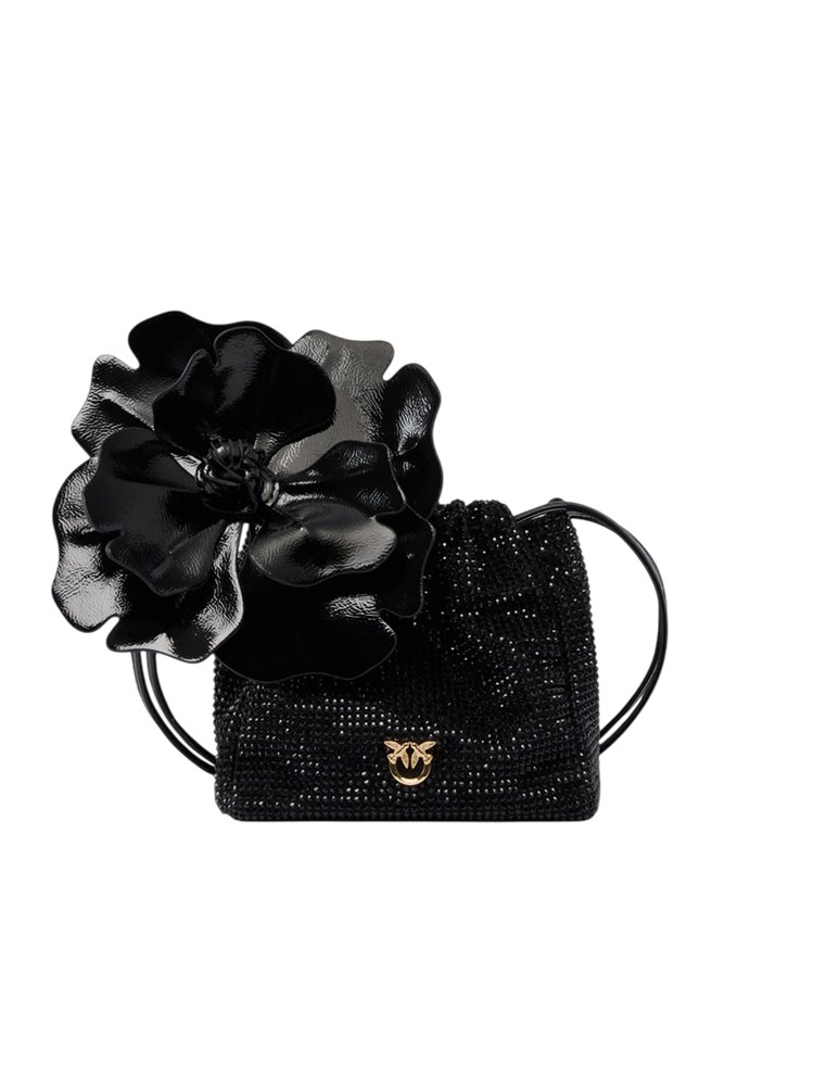 Borsetta nera Pinko full strass e fiore