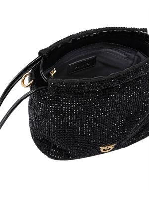 Borsetta nera Pinko full strass e fiore in DONNA