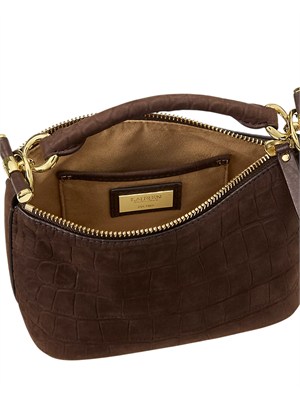 Borsa Blaike mini Lauren Ralph Lauren in nabuk effetto coccodrillo marrone in DONNA