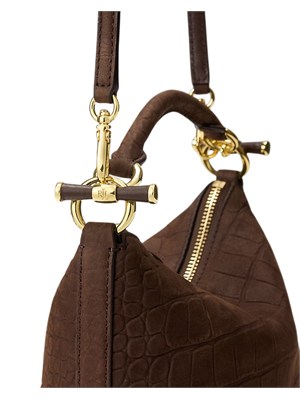Borsa Blaike mini Lauren Ralph Lauren in nabuk effetto coccodrillo marrone in DONNA