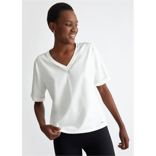 LIU JO Ta4101JS003 10604 T-Shirt Mc Bianco Donna in Abbigliamento