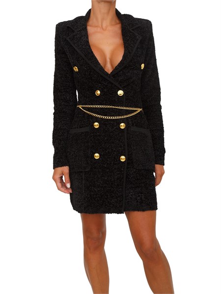 abito elisabetta franchi in ciniglia boucle nero con cintura gioiello am32s57e2