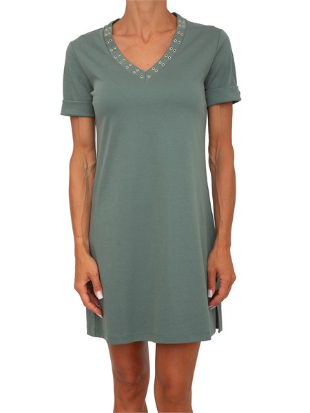 abito liu jo donna in cotone verde con occhielli ta6296j3855