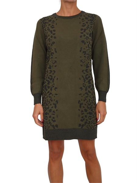 abito liu jo in maglia viscosa e lurex verde motivo animalier tf5173ms49i