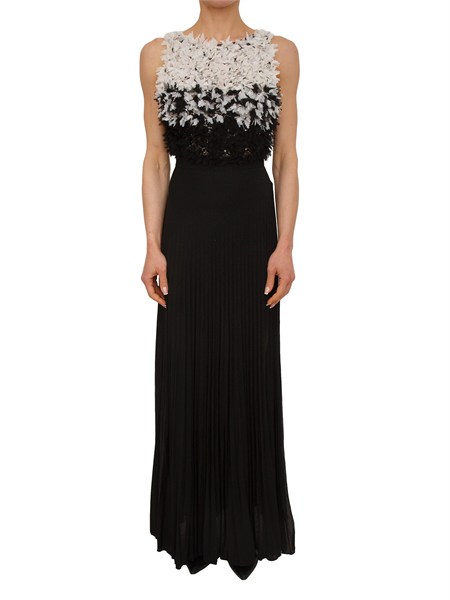 abito lungo elisabetta franchi in tulle nero con petali abr4462e2