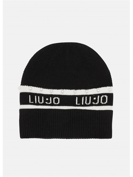 berretto beanie liu jo donna in viscosa nera con perle tf5239ma92f