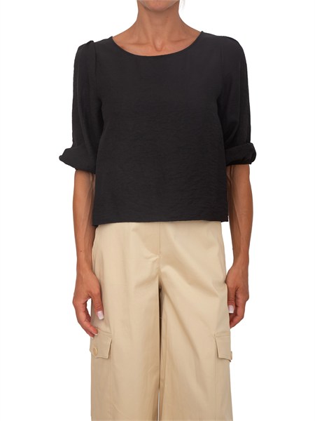 blusa cleandro kocca misto lino nera cleandrobl8542