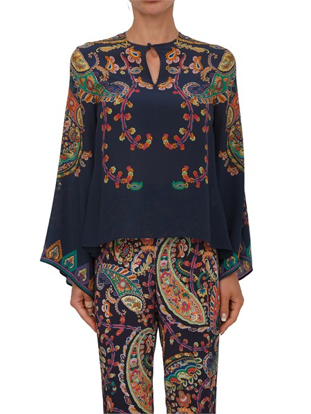 blusa etro donna in pura seta blu stampa paisley wrja0162akg23
