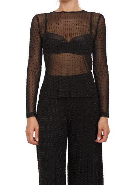 blusa marella in tulle trasparente nero con cristalli all over selina
