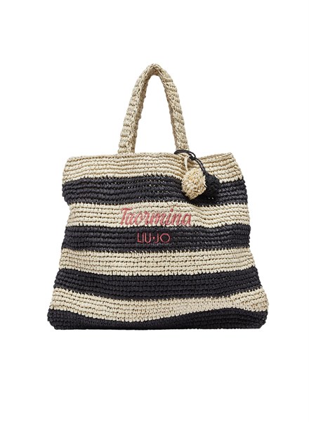borsa liu jo donna in paglia con fantasia rigata nera va6197a0006
