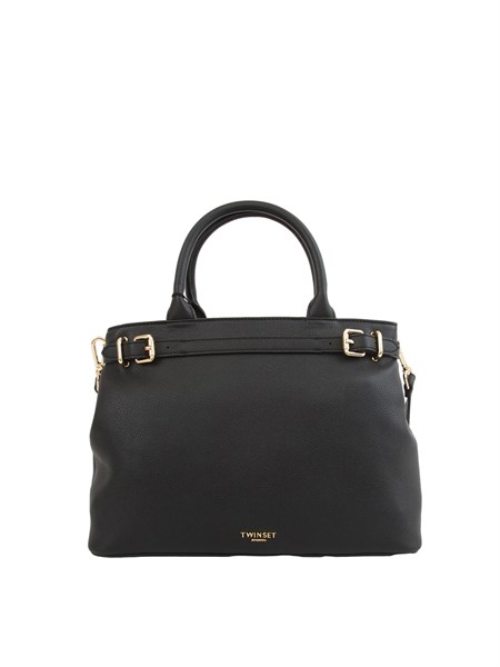 borsa shopper twinset con fibbie e tracolla in pelle ecologica nera 252tb7011