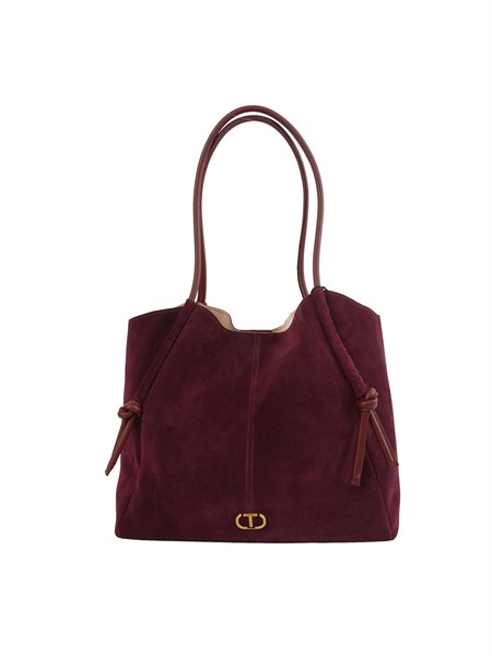 borsa shopper twinset in suede con nodi bordeaux 252td8350