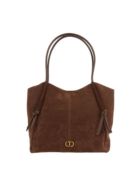 borsa shopper twinset in suede con nodi marrone 252td8350