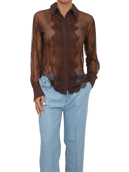 camicia blugirl in pizzo floreale marrone ra6155j3901