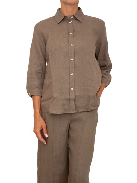 camicia emmgirello di emme marella in puro lino marrone emmgirello