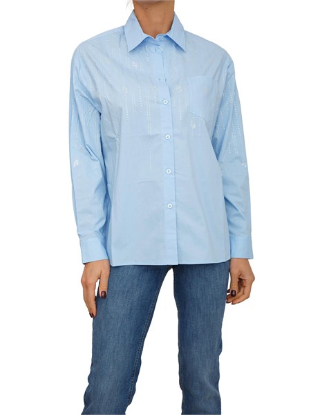 camicia liu jo in cotone azzurro con strass uf5240t039a