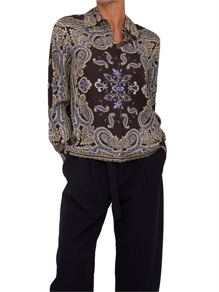 camicia liu jo in twill di viscosa marrone con stampa all over mf5393ts117