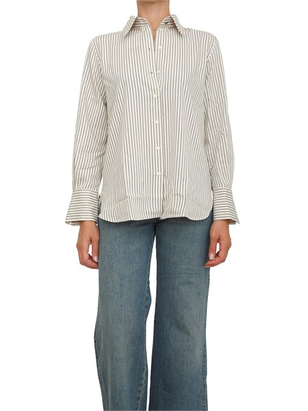 camicia marella in twill di misto viscosa lavato con righe color salvia reperto