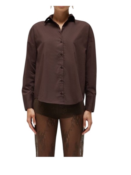 camicia marrone blugirl in popeline di cotone pizzo dietro ra6162t544a