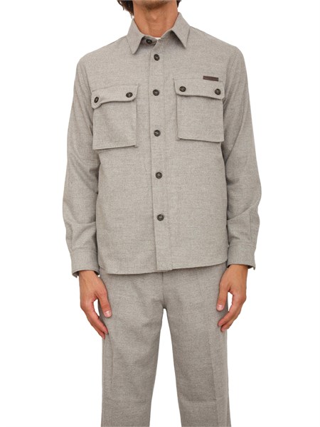 camicia overshirt paolo pecora in lana grigio beige con tasconi g0133088