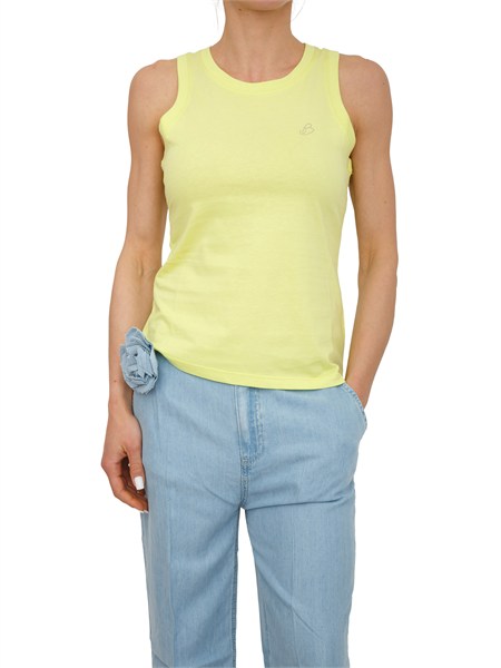 canotta blugirl in cotone verde con logo strass ra6044j3841