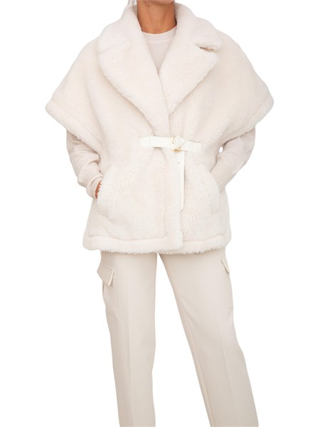 cappa gilet blugirl in faux fur bianco con cinturino pf5003t0300