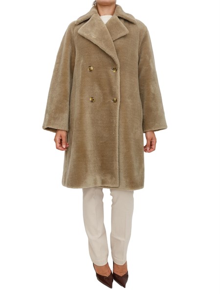 cappotto doppiopetto marella in maglia di lana effetto furry verde rosalia