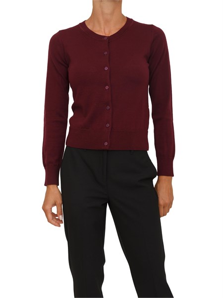 cardigan anna molinari modello aderente cropped in misto lana bordeaux ma 262