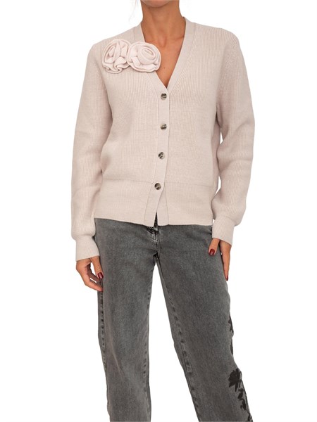 cardigan blugirl in lana cipria con rosa removibile rf5050mm500